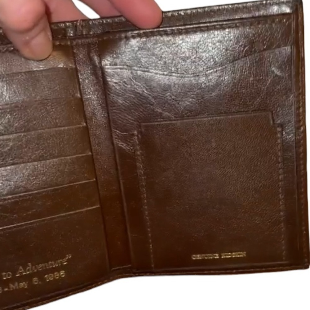 Brown, Kidskin Leather Passport holder stamped in gold Passport to adventure